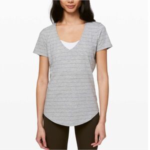 Lululemon Love Tee V Short Serve Stripe Heathered Core Light Grey Relaxed Fit